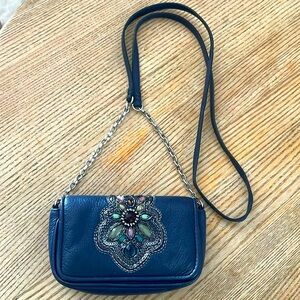 Brighton Blue Leather Jeweled Crossbody